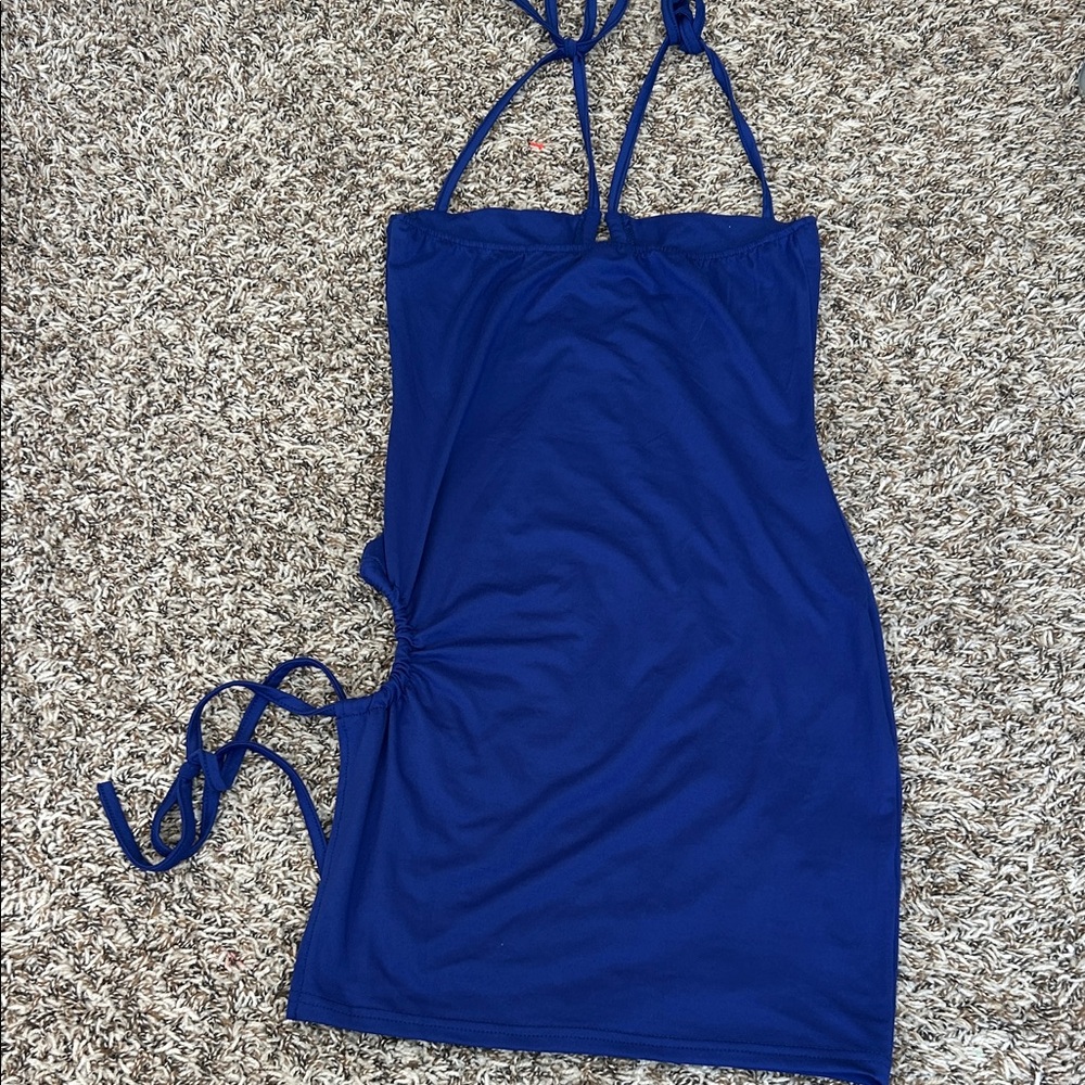 Blue Ruched Mini Dress - Picture 5 of 9